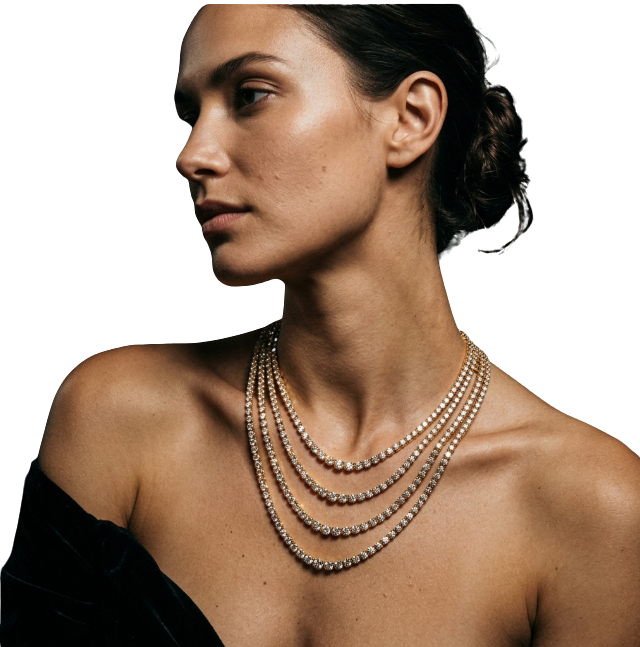 Shagoon Diamond High Jewelry Diamond Necklace & Ring Campaign Model
