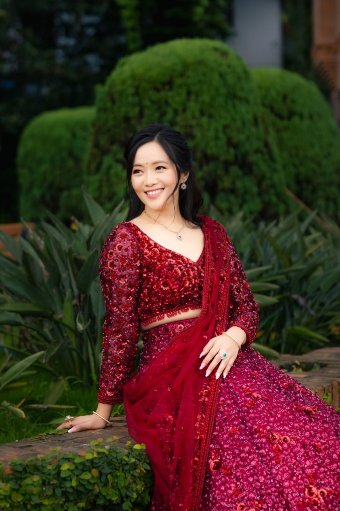 Nepali Model Red Sequin Lehenga