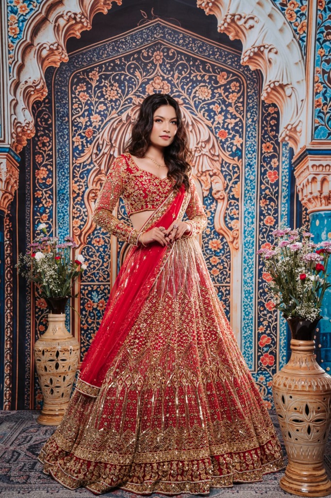 Nepali Bride Gold Lehenga Royal Arch