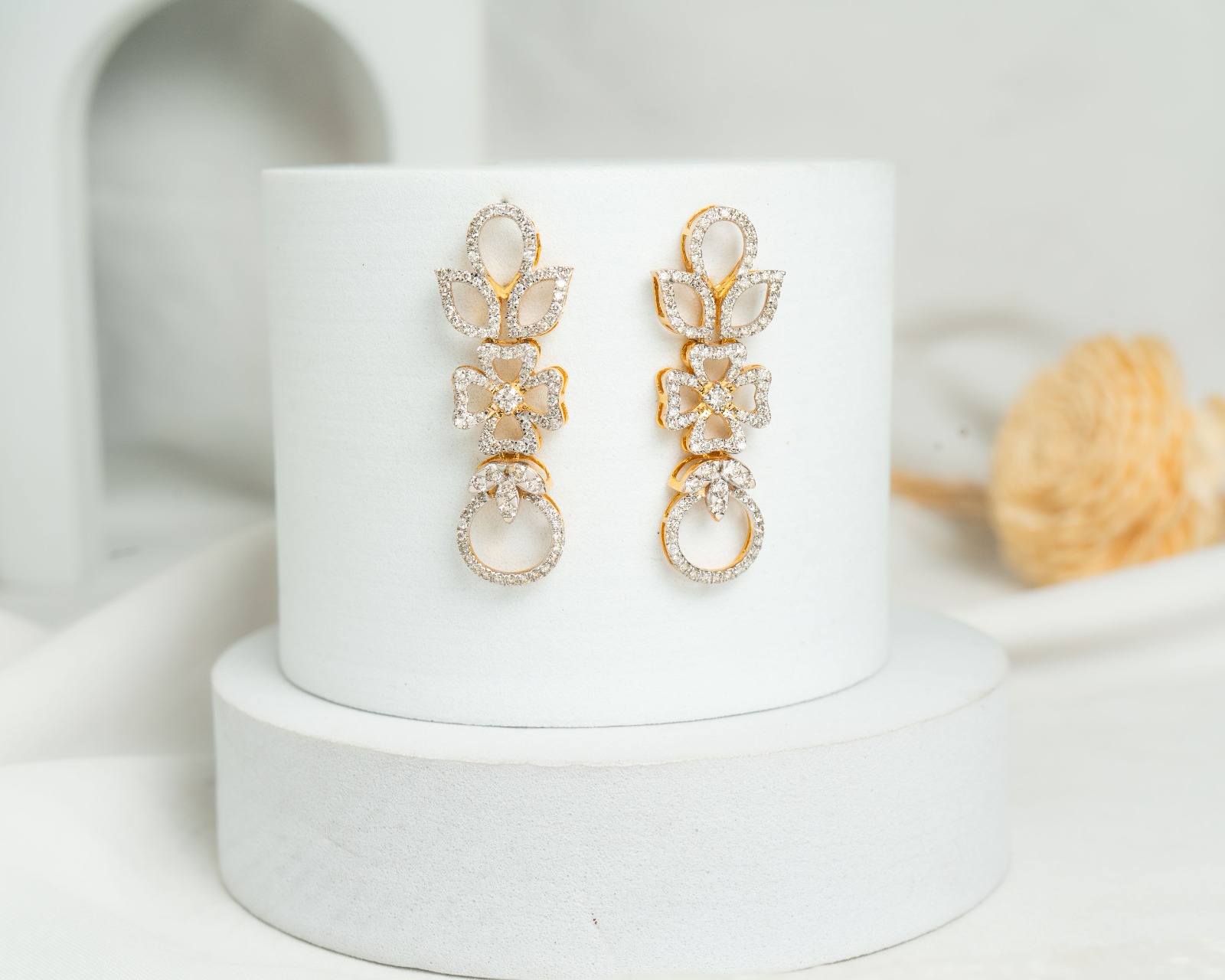 The Flora Halo Geometric Drop Earrings