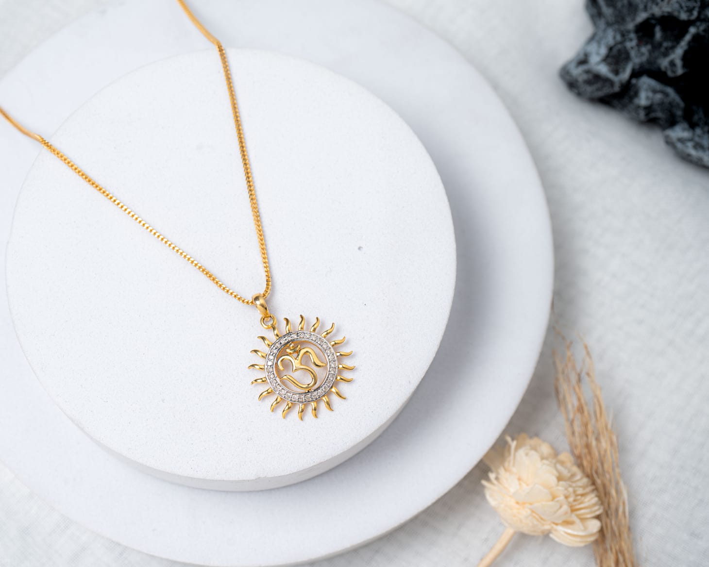 The Surya Om 14K Diamond Sunburst Pendant